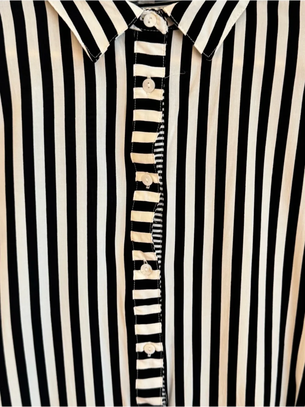 Jane and Delancey Black and White Vertical Stripe Button-Down Top - Picture 3 of 9